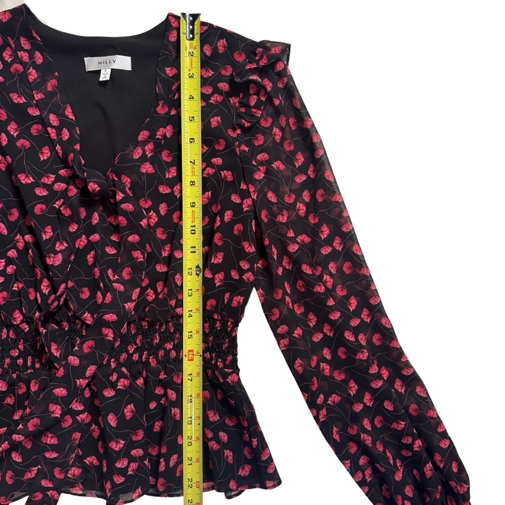 Milly Ruffle-Trim Tieneck Blouse - Picture 4 of 10